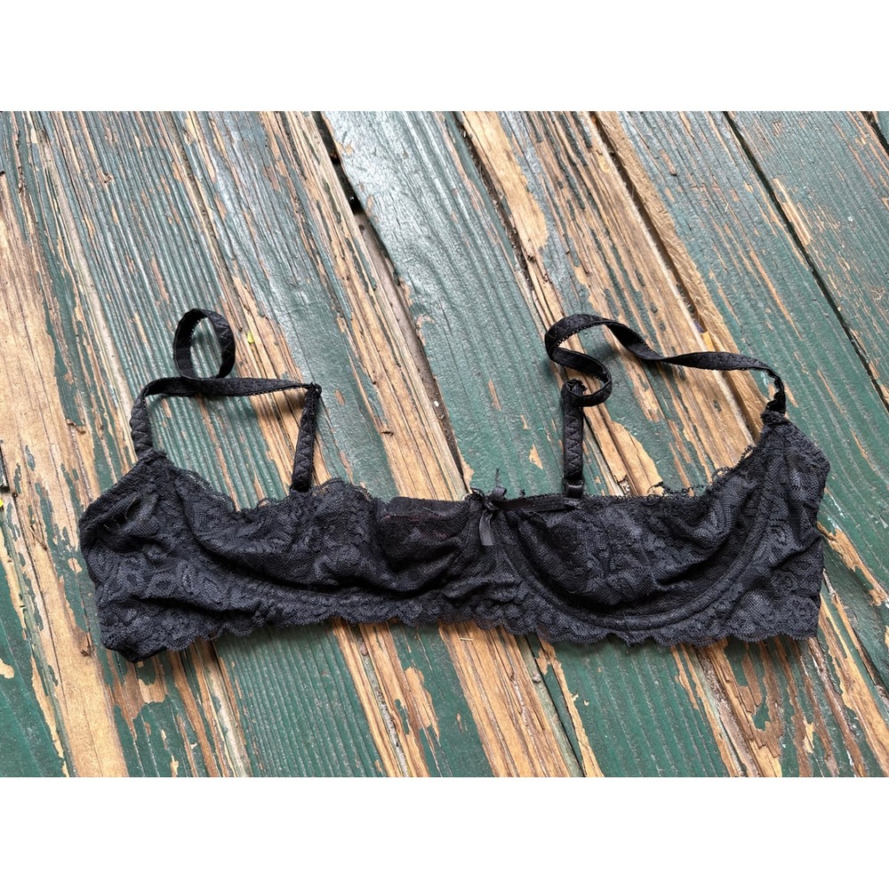 Dreamgirl Black Floral Lace Underwire Bra Scalloped Trim Style 9386 Size 36